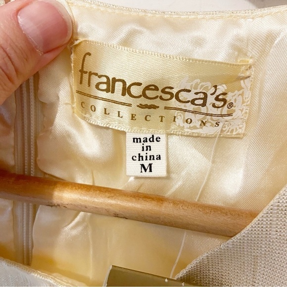 NWTs Francesca’s | Ivory/Gold Sparkle Fit and Flare Mini Dress with bow Medium - Picture 3 of 10
